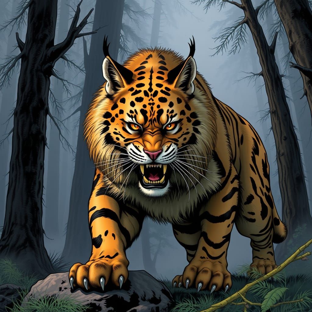 Regal Saber-Toothed Cat in Primeval Forest