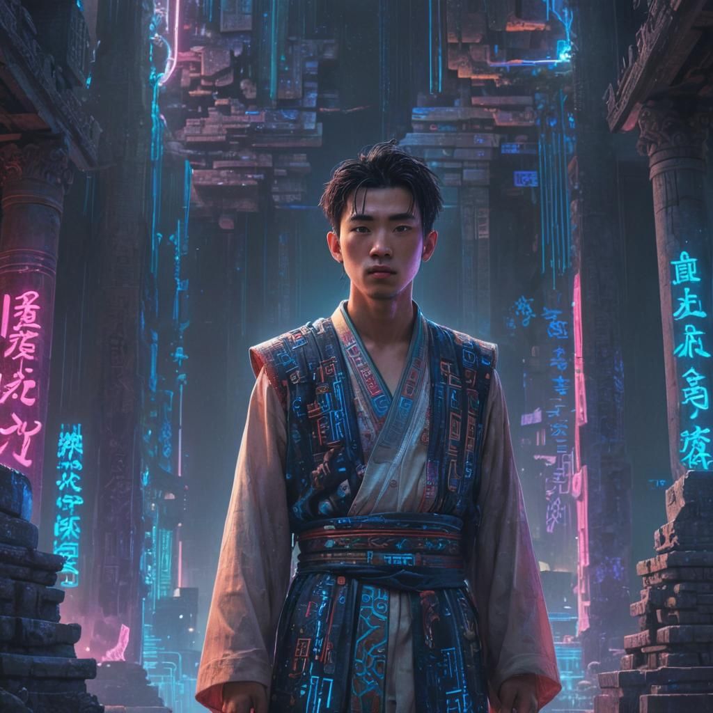 Neon Temple Dreamscape in Vivid Digital Art