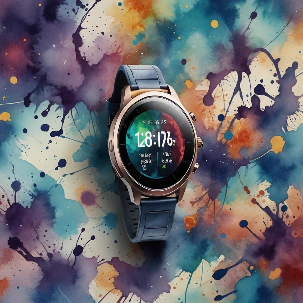 Smartwatch Displaying Health Data in Watercolor Style