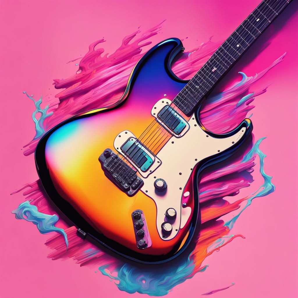 Vaporwave Vintage Guitar in Splash Art Style