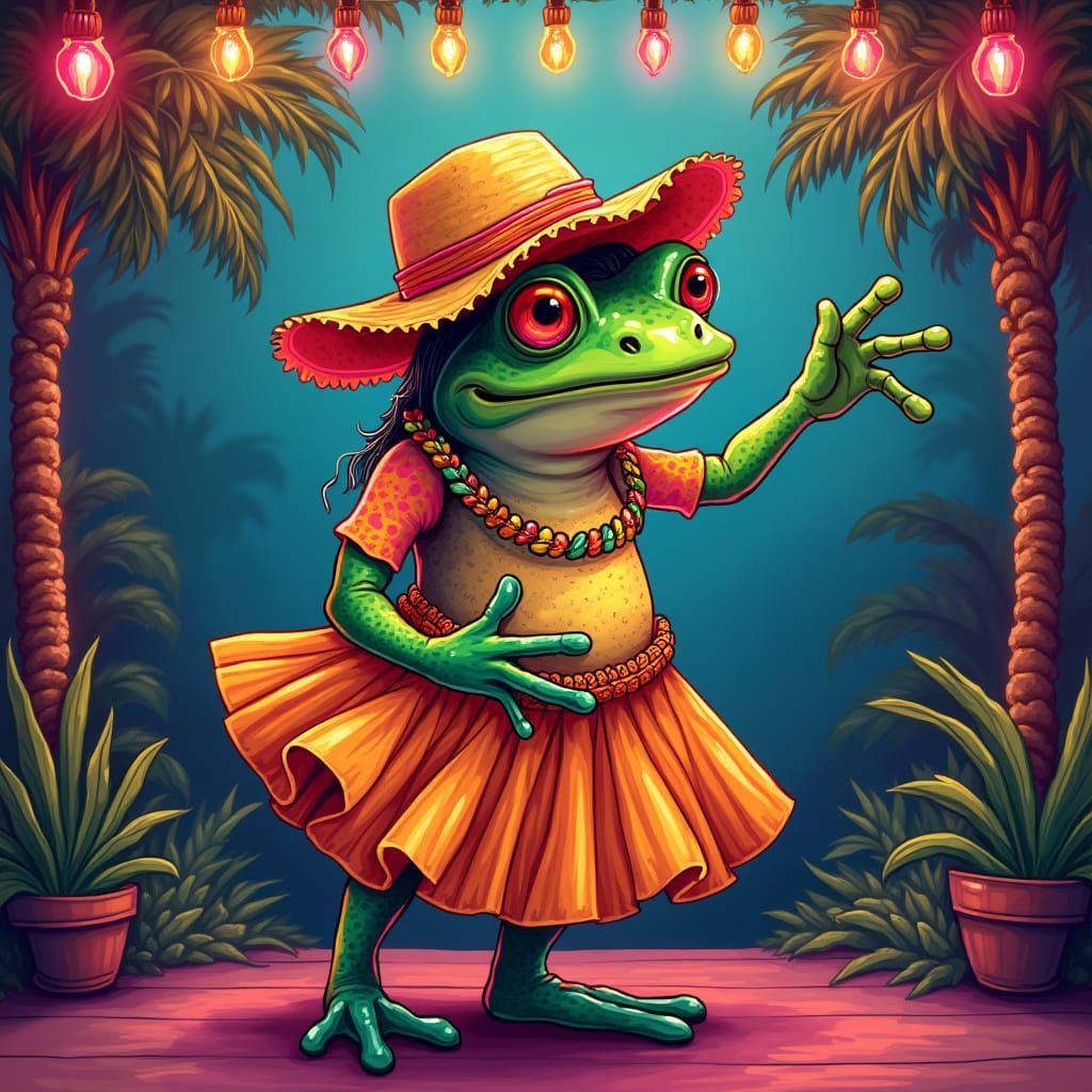 Salsa Dancing Frog in Vibrant Tropical Attire