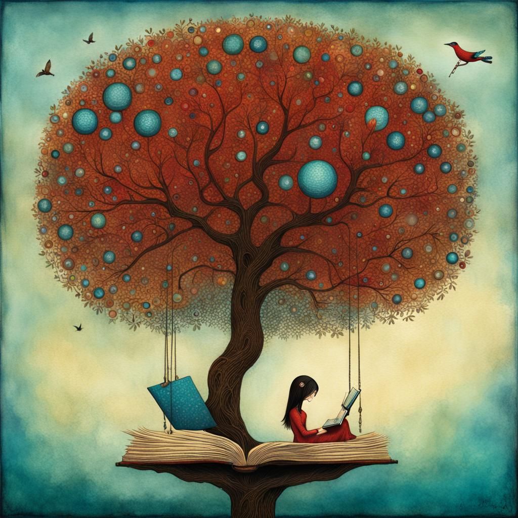 Girl Reading Upside Down: Whimsical Watercolor Art