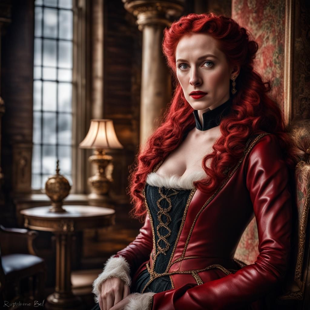 Young Woman in Red Gown: Hyperrealistic Portrait