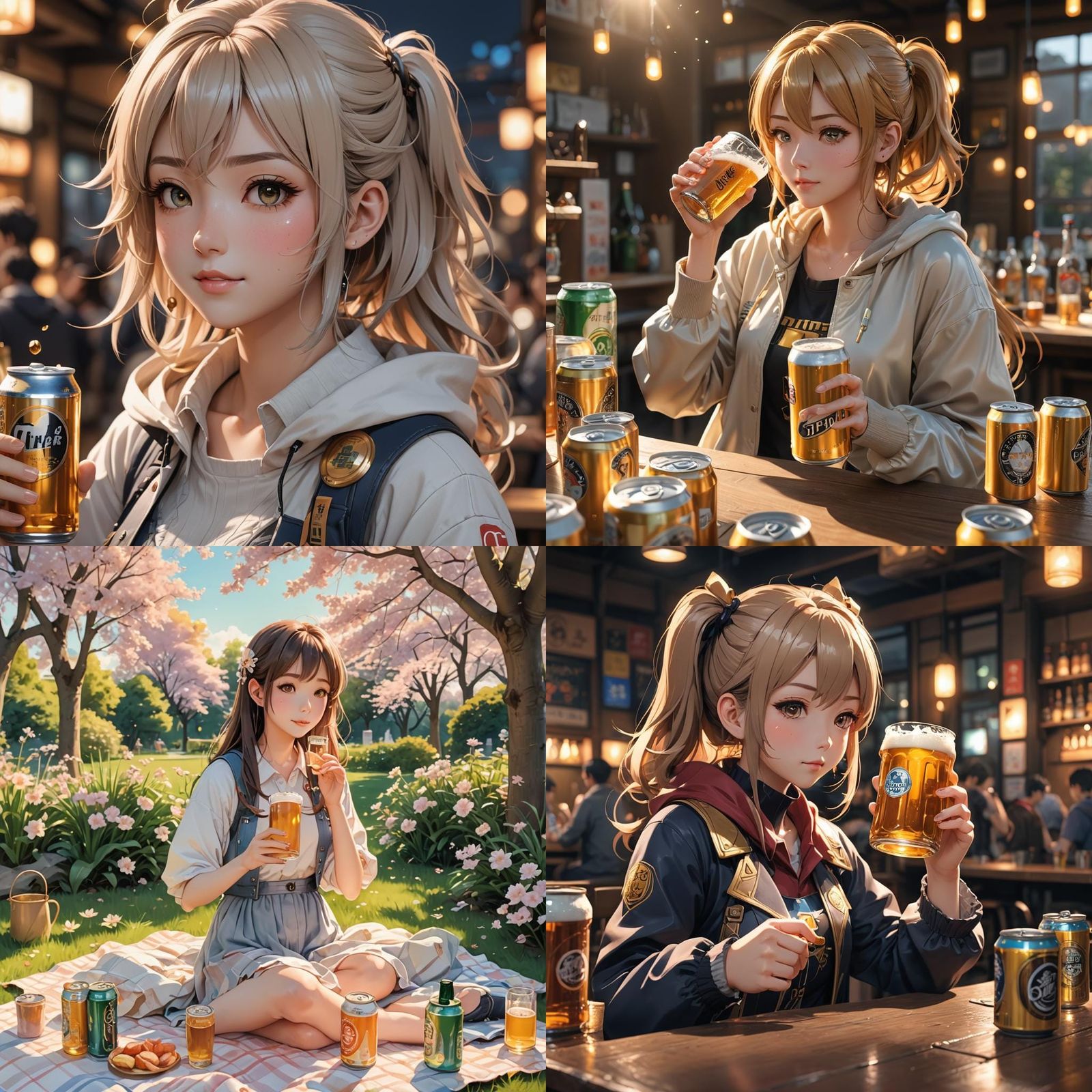 Cute Anime Girl Drinking Beer: 3D Anime Art