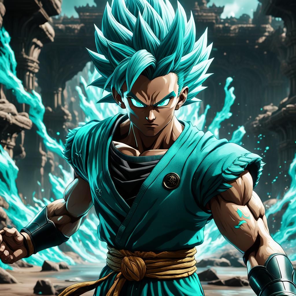 Super Saiyan Black Teenage Boy in Detailed Digital Art