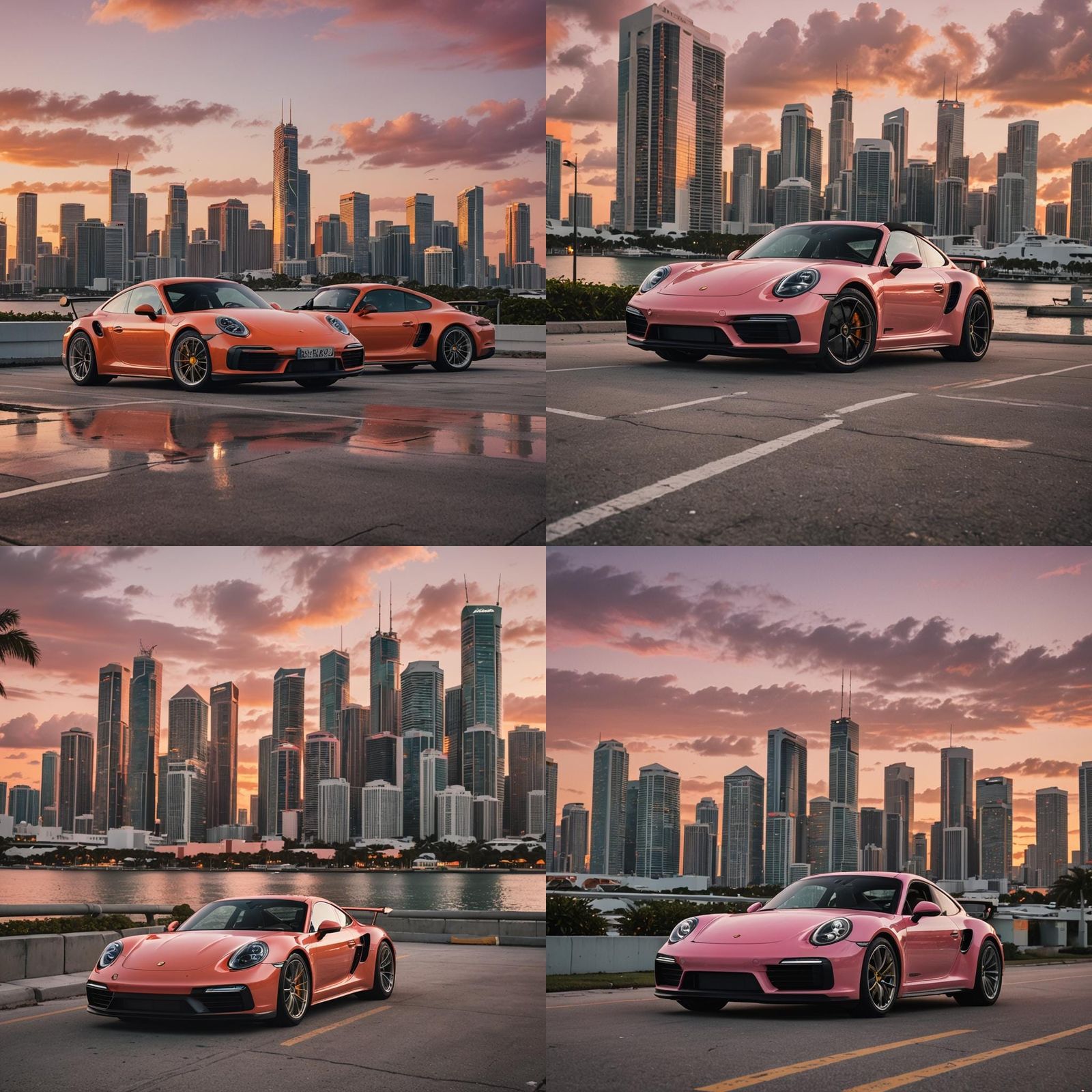 Porsche at Miami Sunset: Hyperrealistic Cinematic Scene
