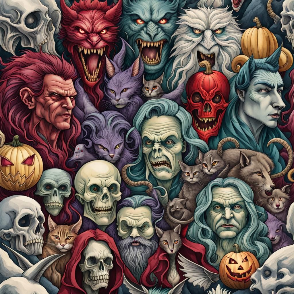 Halloween Monster Collage in Renaissance Style