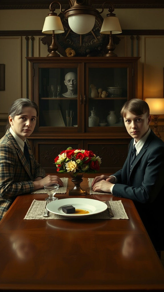 Eerie Family Dinner Scene in Surrealist Style