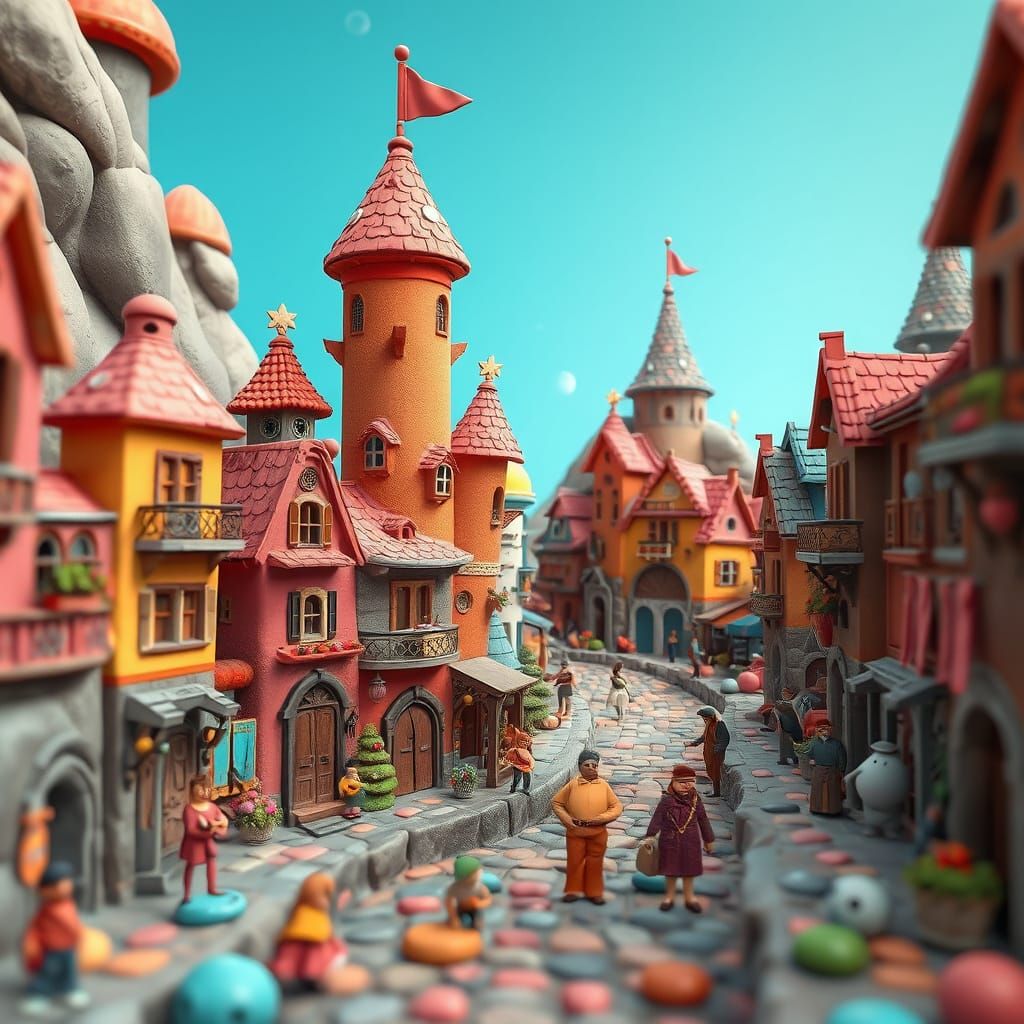 Whimsical Clay City with Adorable Clay People