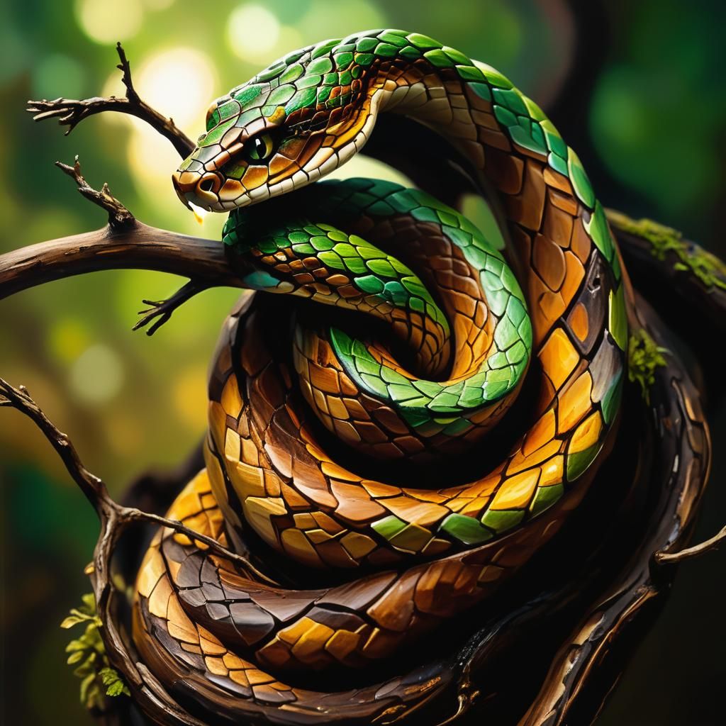 Wooden Snake Oil Painting Close-Up