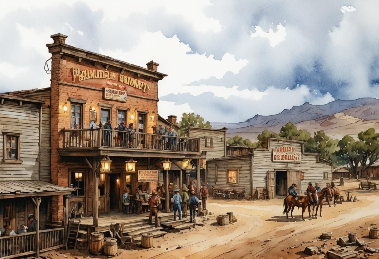 Wild West Saloon Poker Game in Watercolor Comic Style