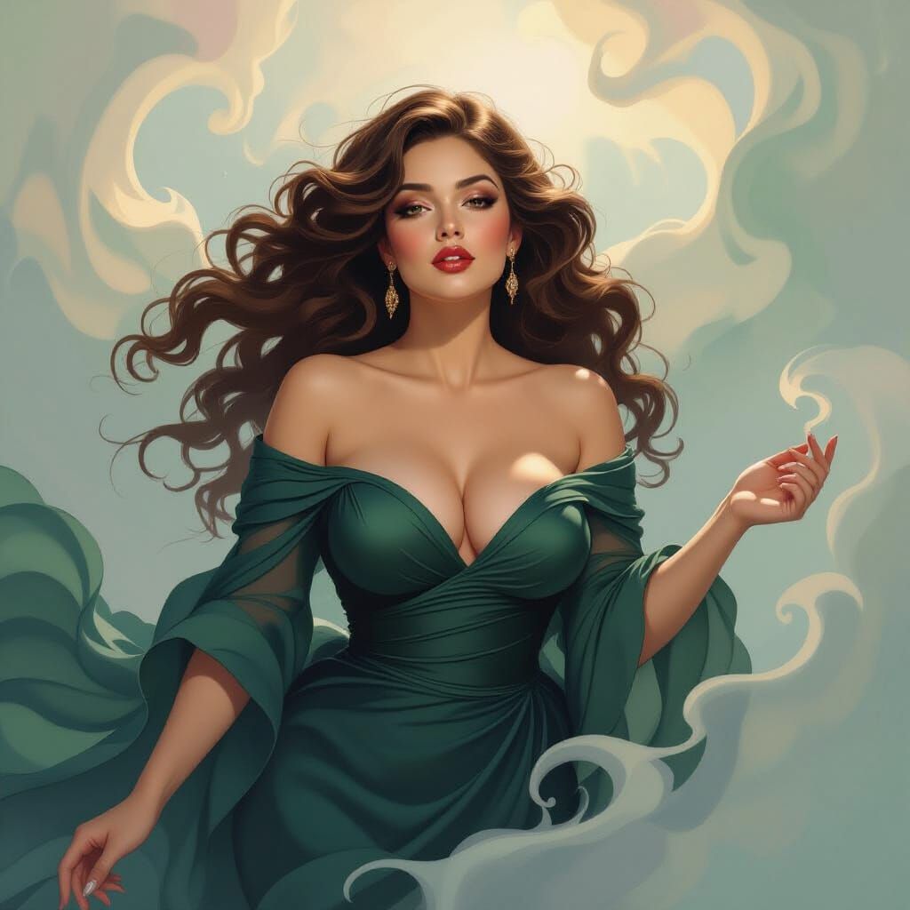 Ethereal Woman in Dramatic Mist, Digital Painting