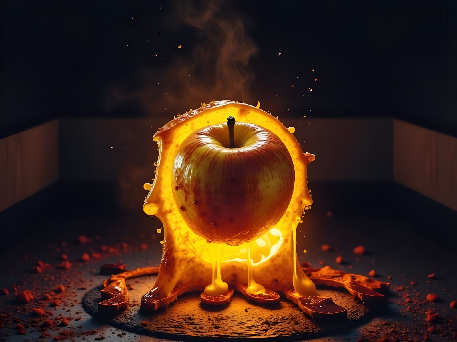 Golden Apple in the Oven, a Grungy Still Life