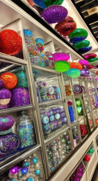 Vibrant Crystal Shop in Ornate Anime Style