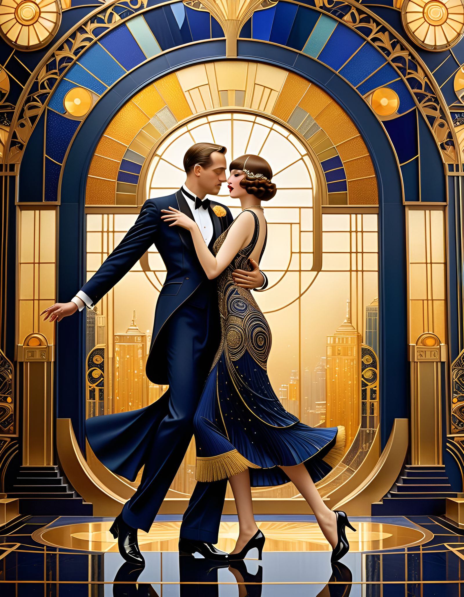 Elegant Flapper Couple Dancing in Art Deco Style
