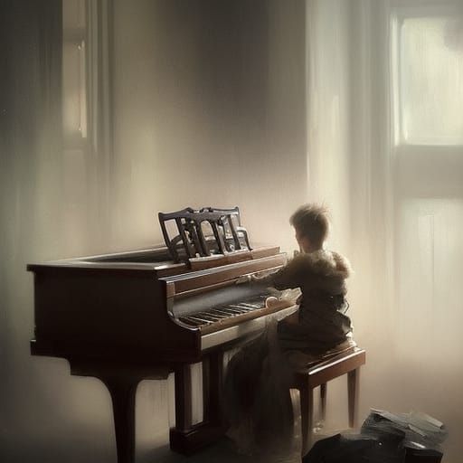 Detailed Piano Matte Painting Composition