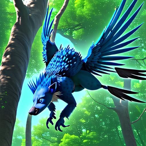Blue Flying Porcupine Gliding Through Trees