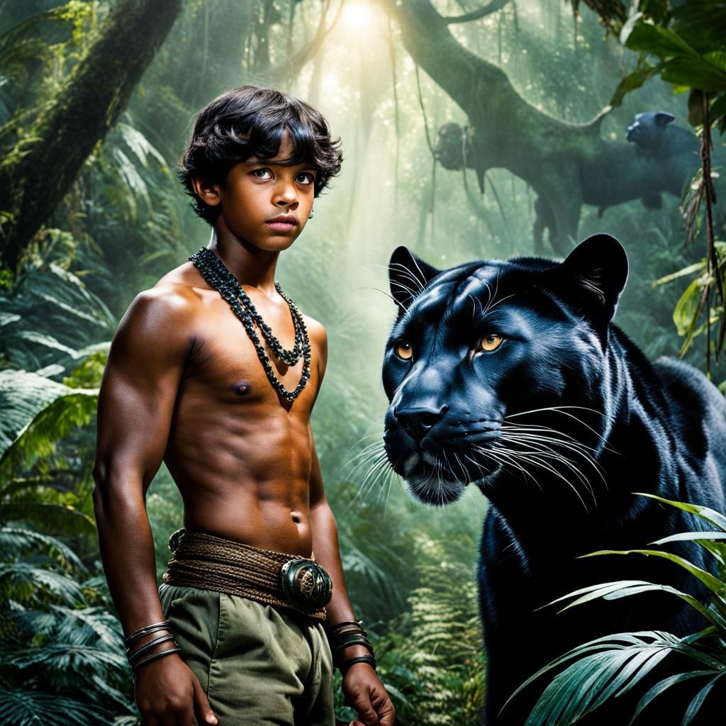 Mowgli and the black panther Bagheera
