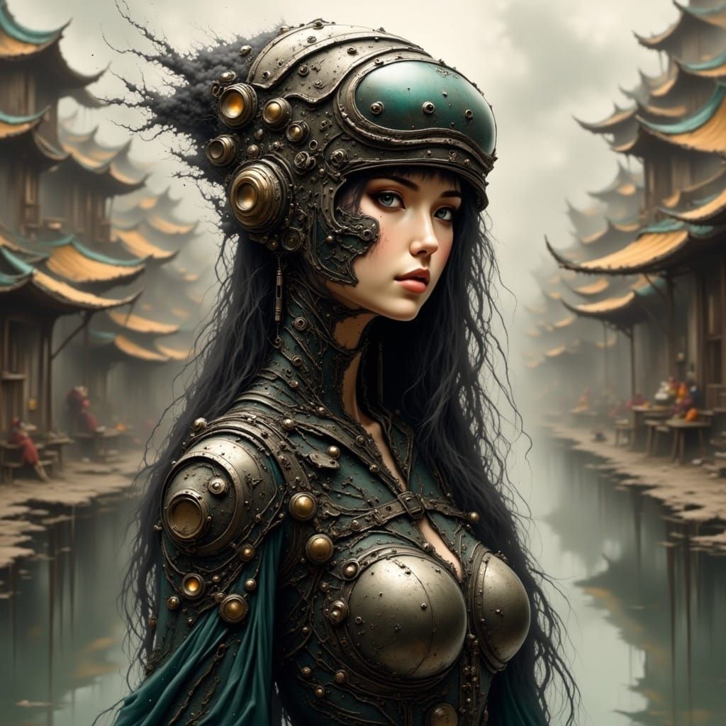 Beautiful Steampunk Cyborg in Detailed Style