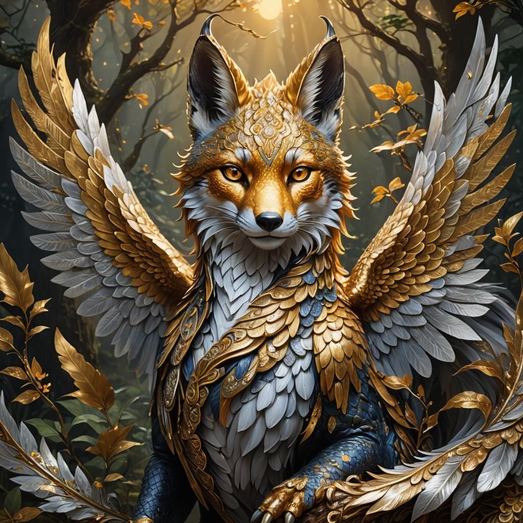 Majestic Fox-Headed Snake in Fantasy Art Style