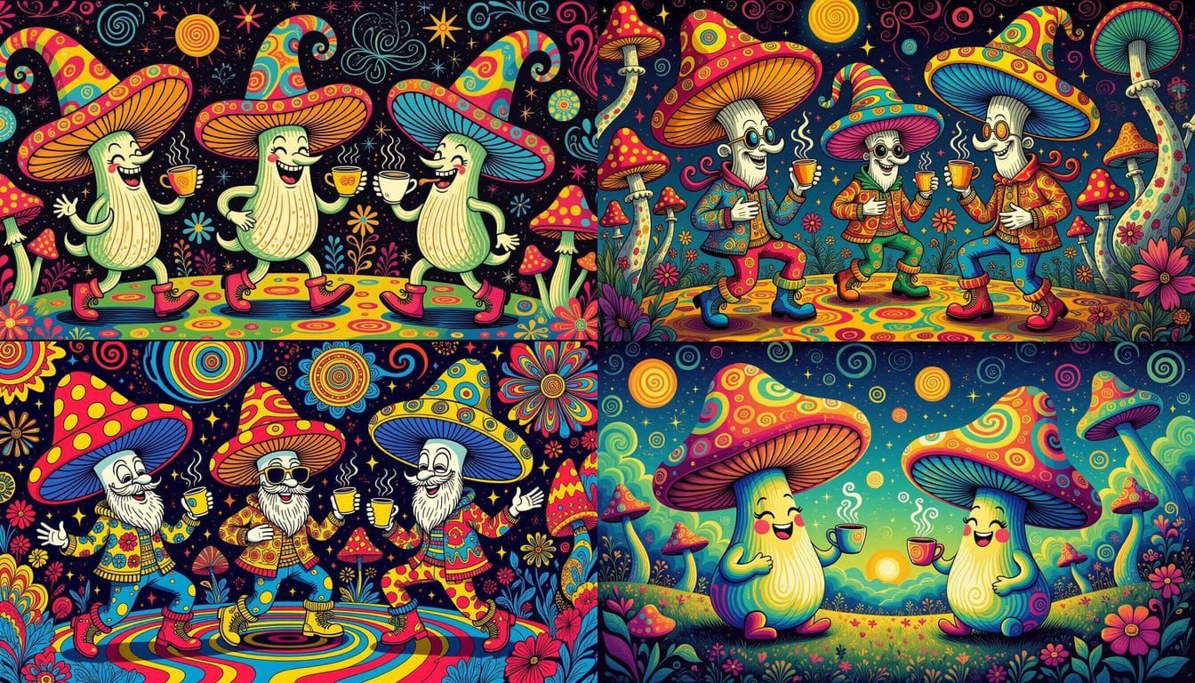 Psychedelic Mushrooms Dancing, Grateful Dead Style