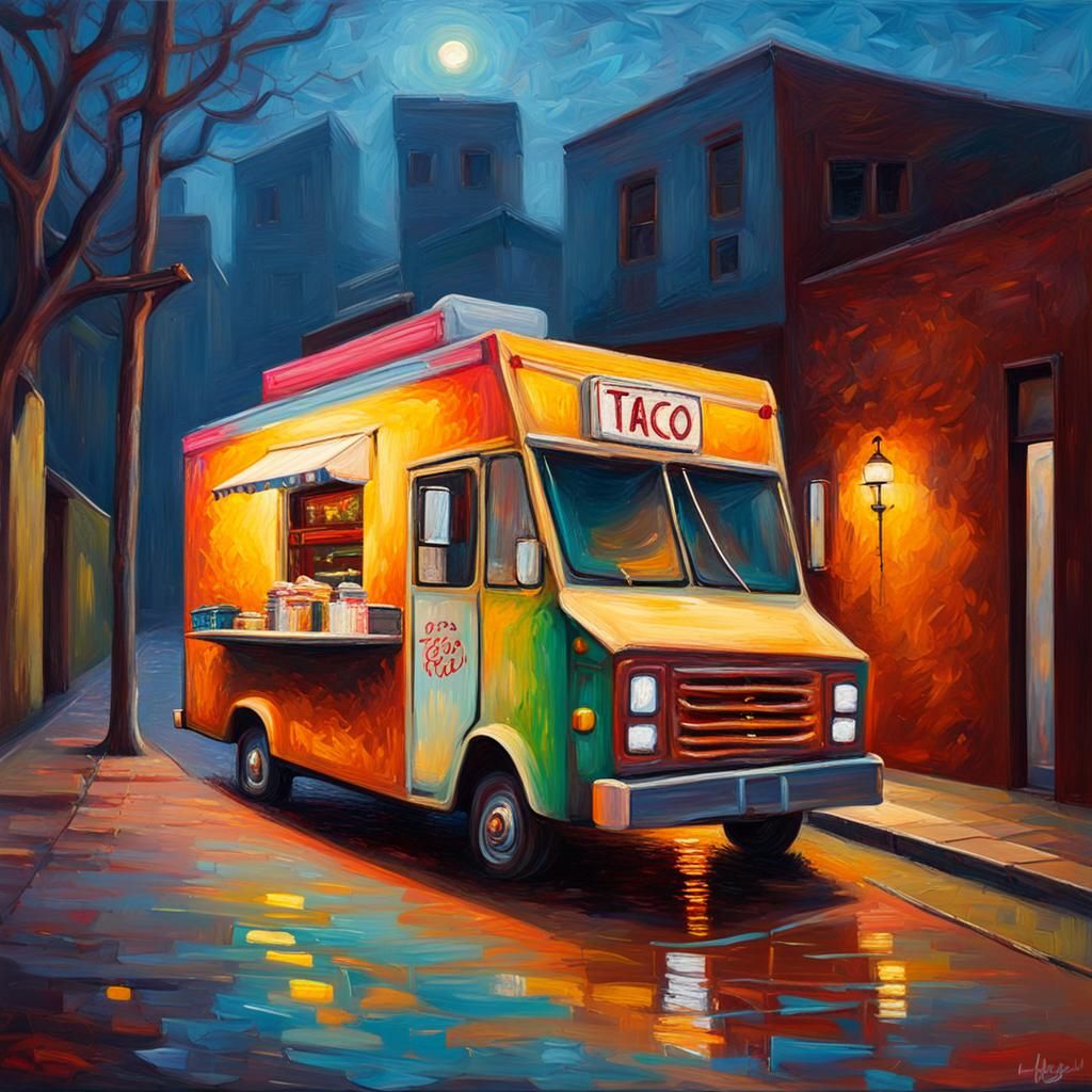 Taco Truck in Expressionist Oil Painting Style
