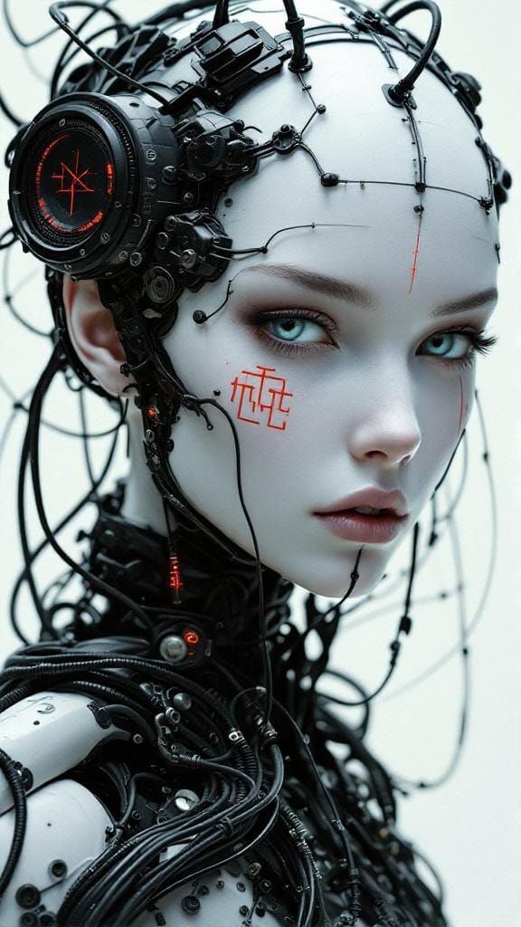 Gothic Cyberpunk Woman in Burning Megacity