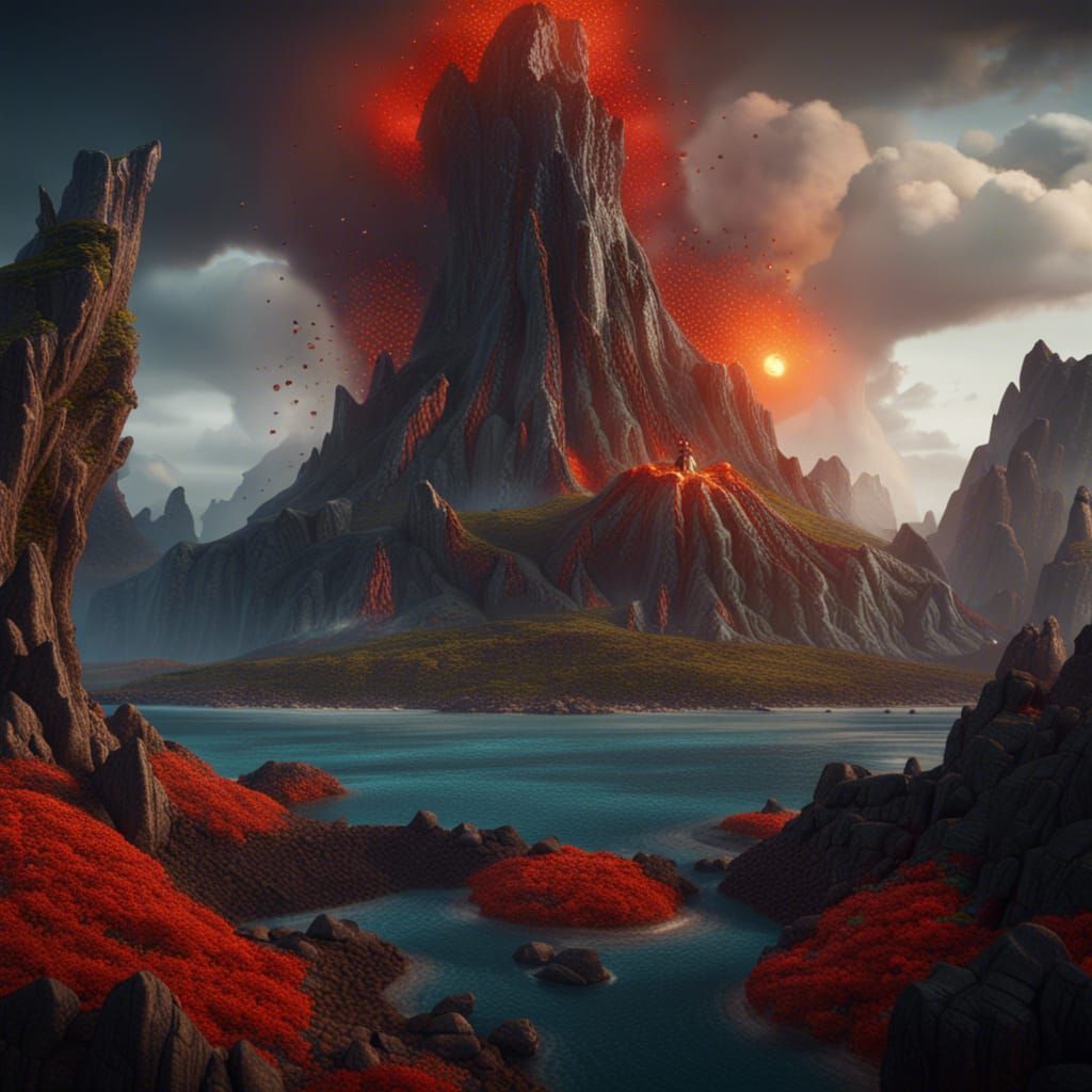 Fantastical Volcano Island Concept Art