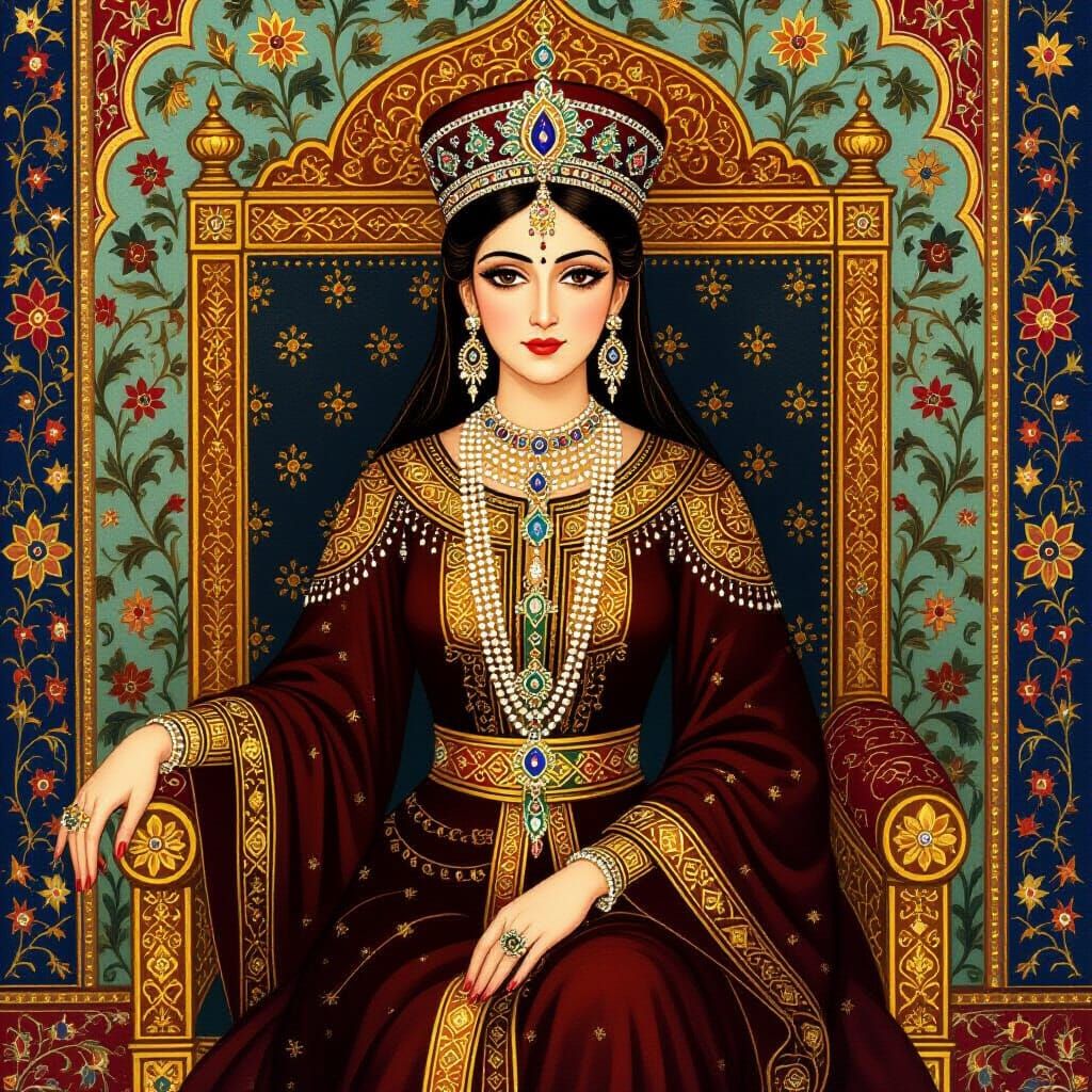 Iranian Queen in Brown and Red Robes, 1446 AD