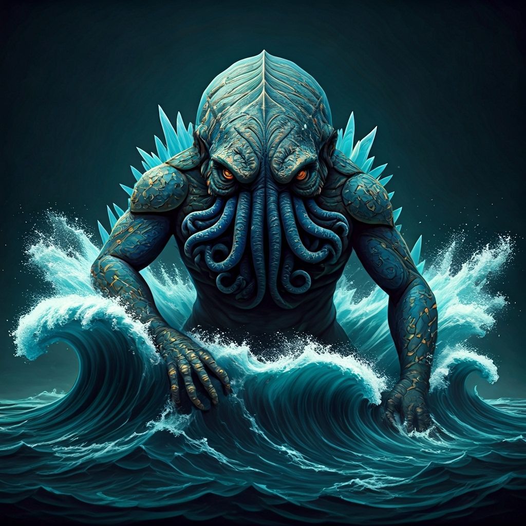 Cthulhu Sculpture Made of Frosted Sea Glass Shards