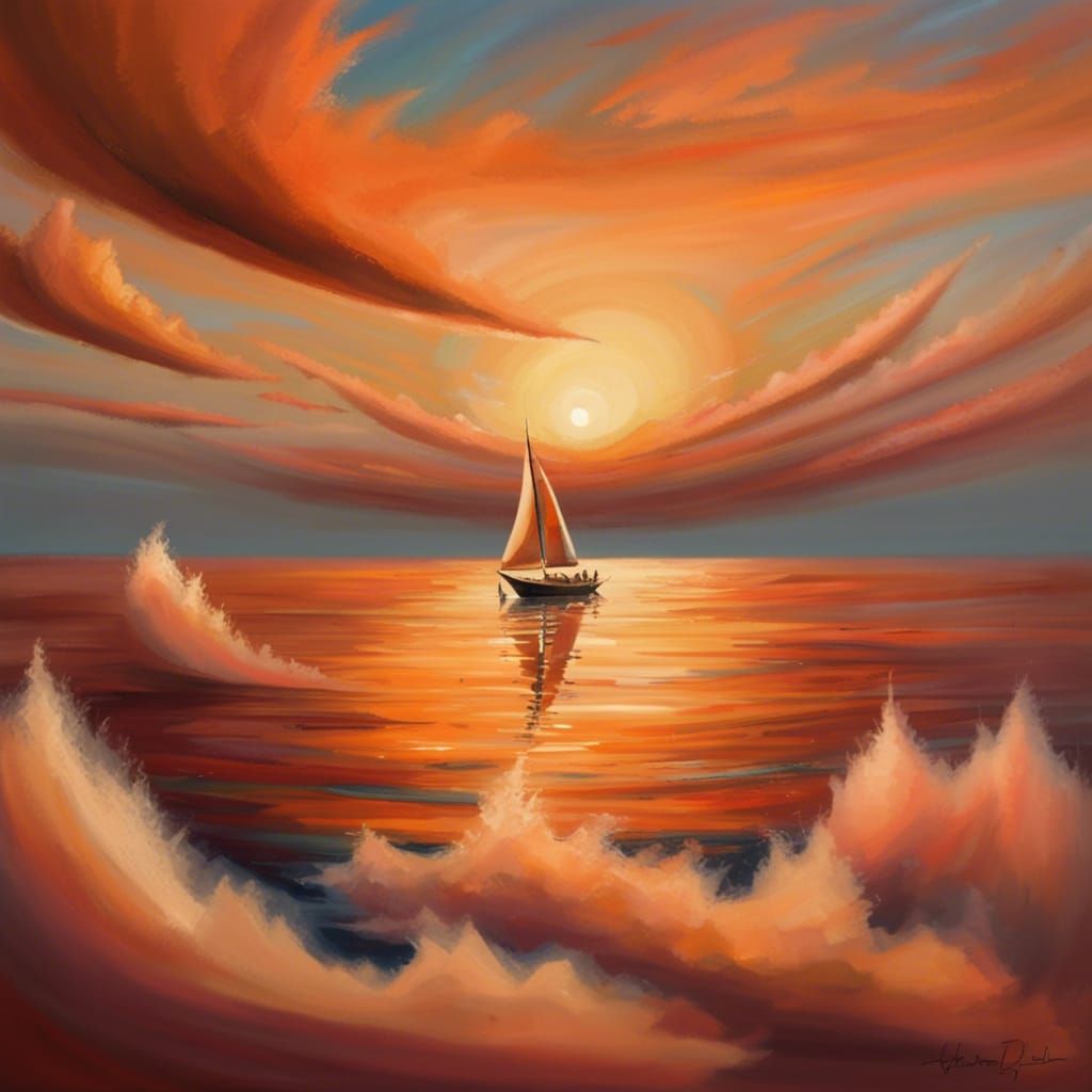 Sailboat on Tranquil Sea with Birds