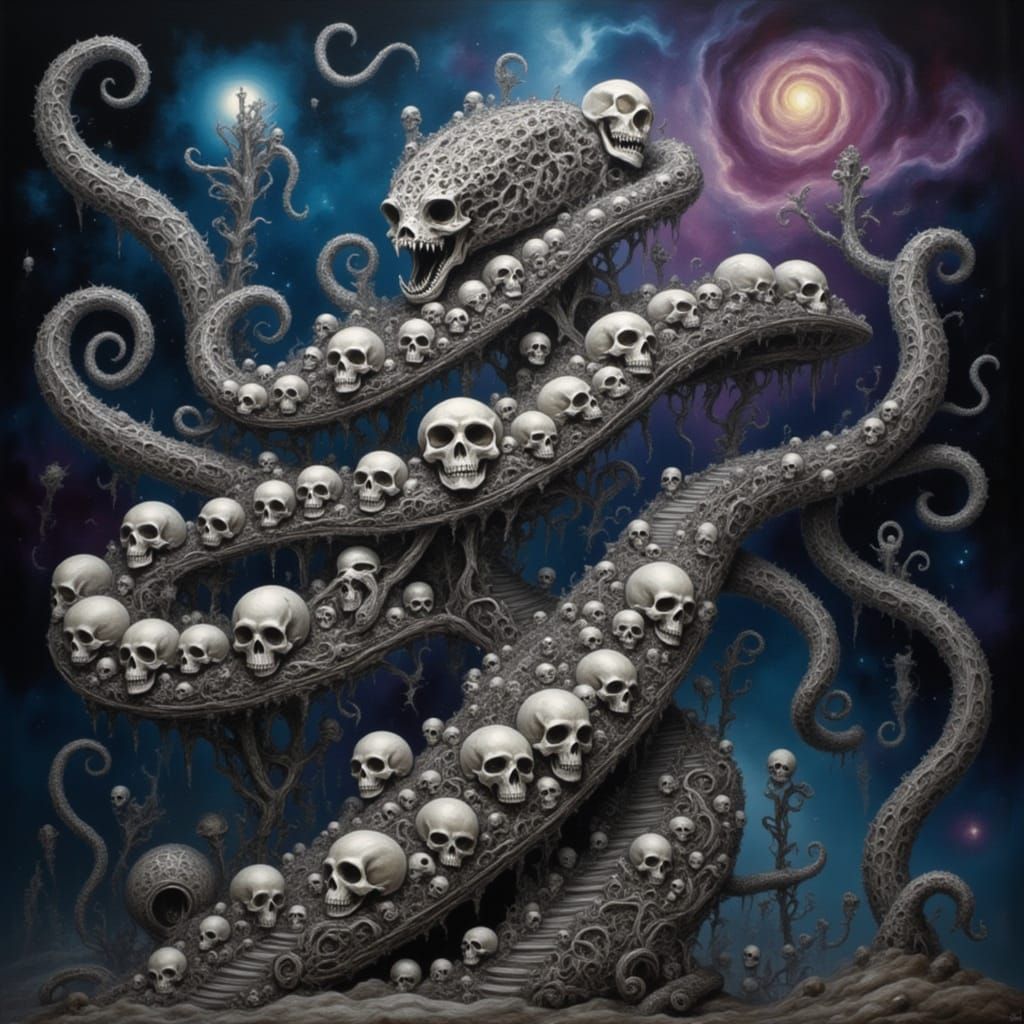 Laughing Cobra on Skull Staircase in Nebula