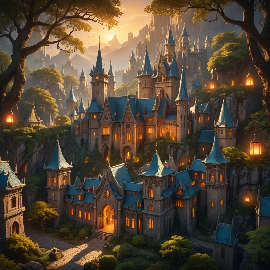 Mystical School in Ancient Forest: Fantasy Matte Painting