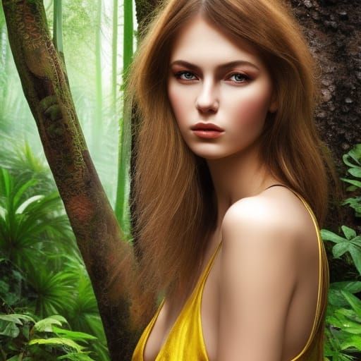 Hyperrealistic Portrait of Woman in Jungle