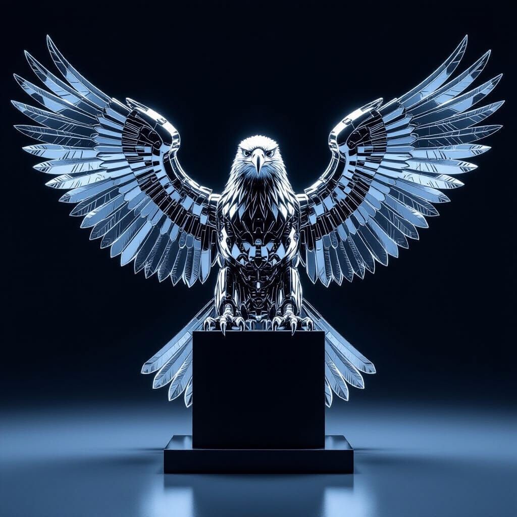 Polished Steel Mechanical Eagle with Black Stone Block