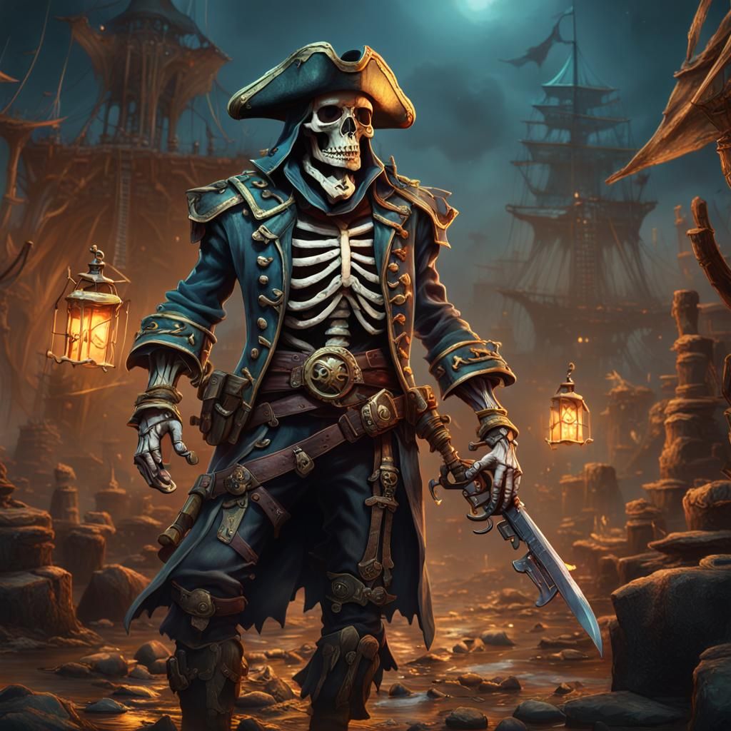 Cursed Pirate Skeleton Bounty Hunter: Detailed Matte Paintin...