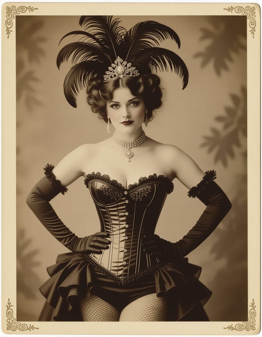 Burlesque Dancer in Victorian Photography Studio