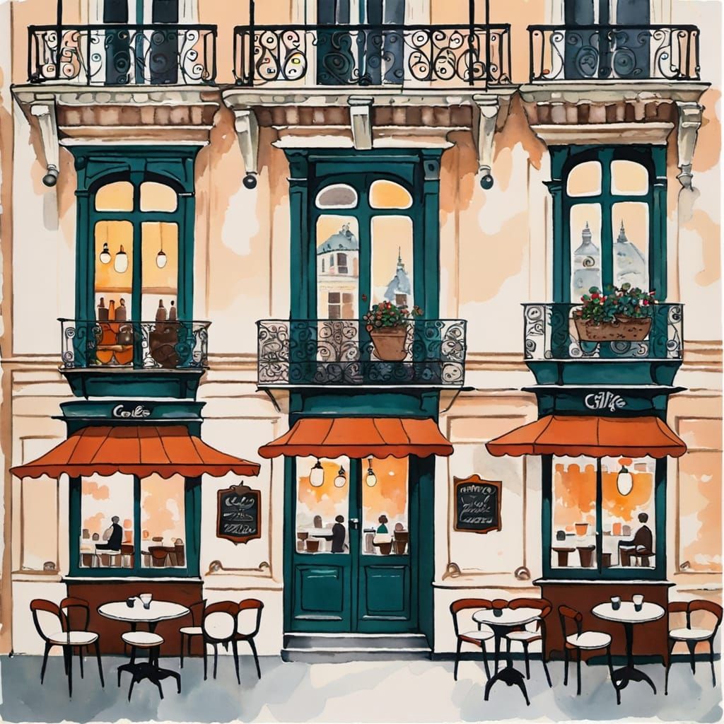 Viennese Cafe Scene in Maurice Utrillo Style