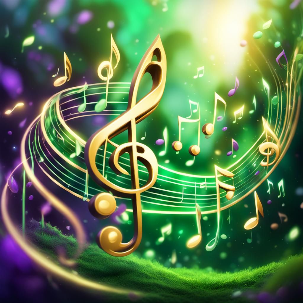 Swirling Music Notes in Fantasy Art Style
