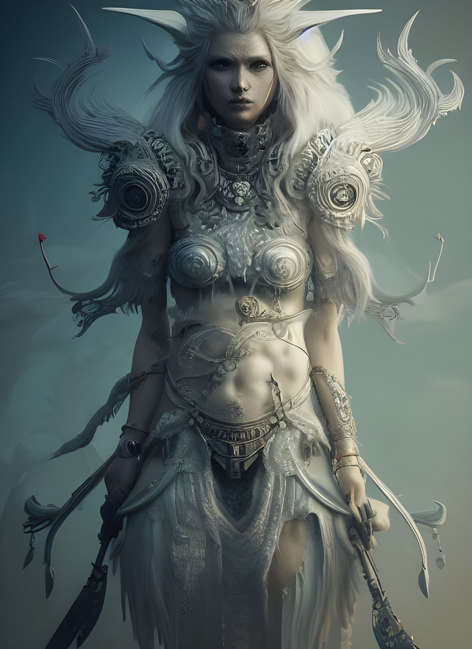 Enigmatic White Wolf Warrior Woman in Fantasy Art