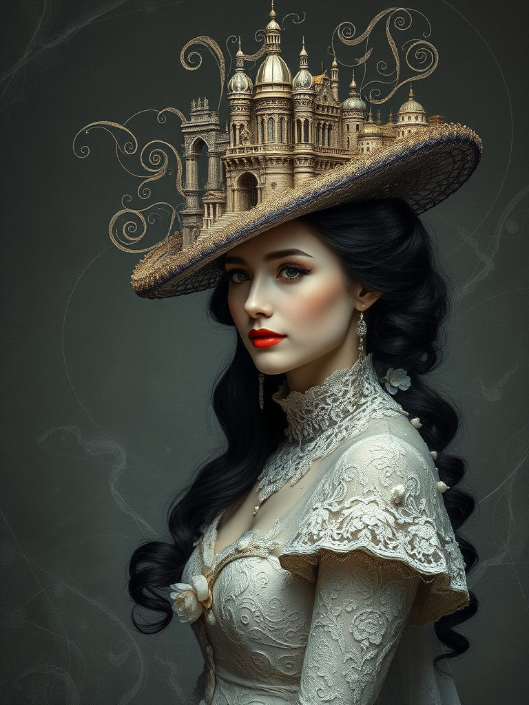 Woman with City Hat in Surrealist Style