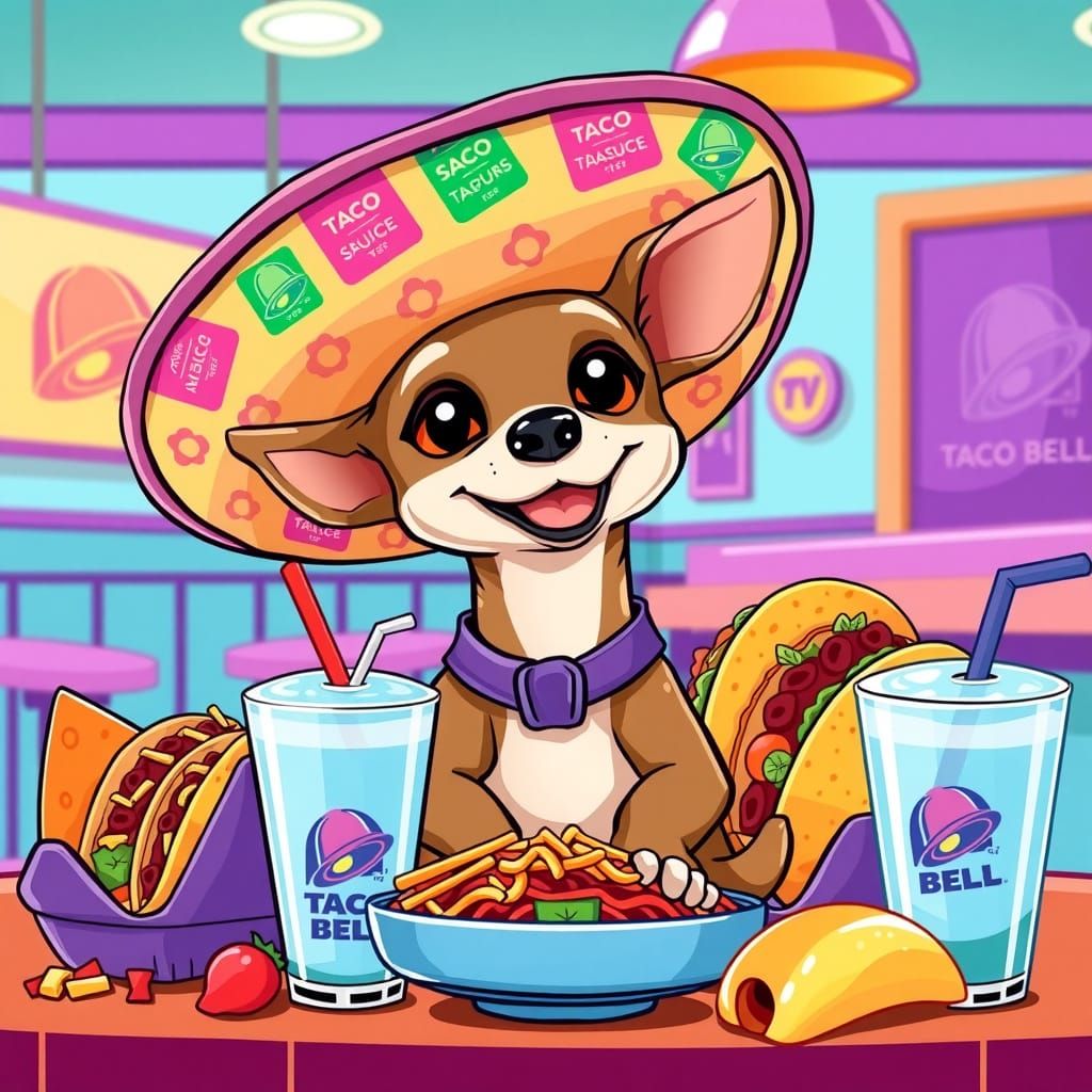 Taco Bell Chihuahua with Sombrero and Feast