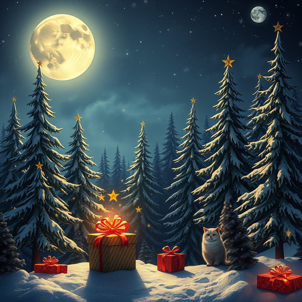 Classic Christmas Card with Owl and Cat