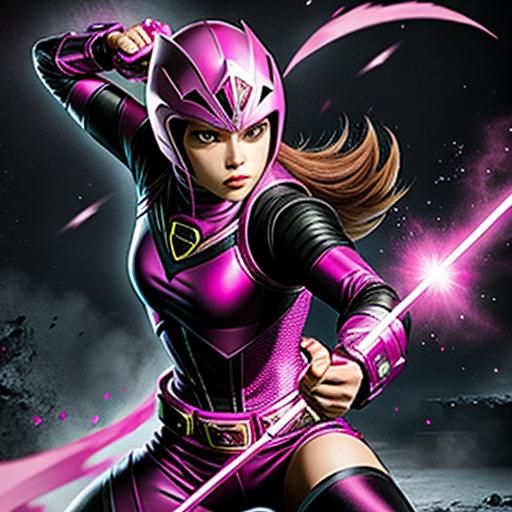 Pink Power Ranger Rogue in D&D Art Style