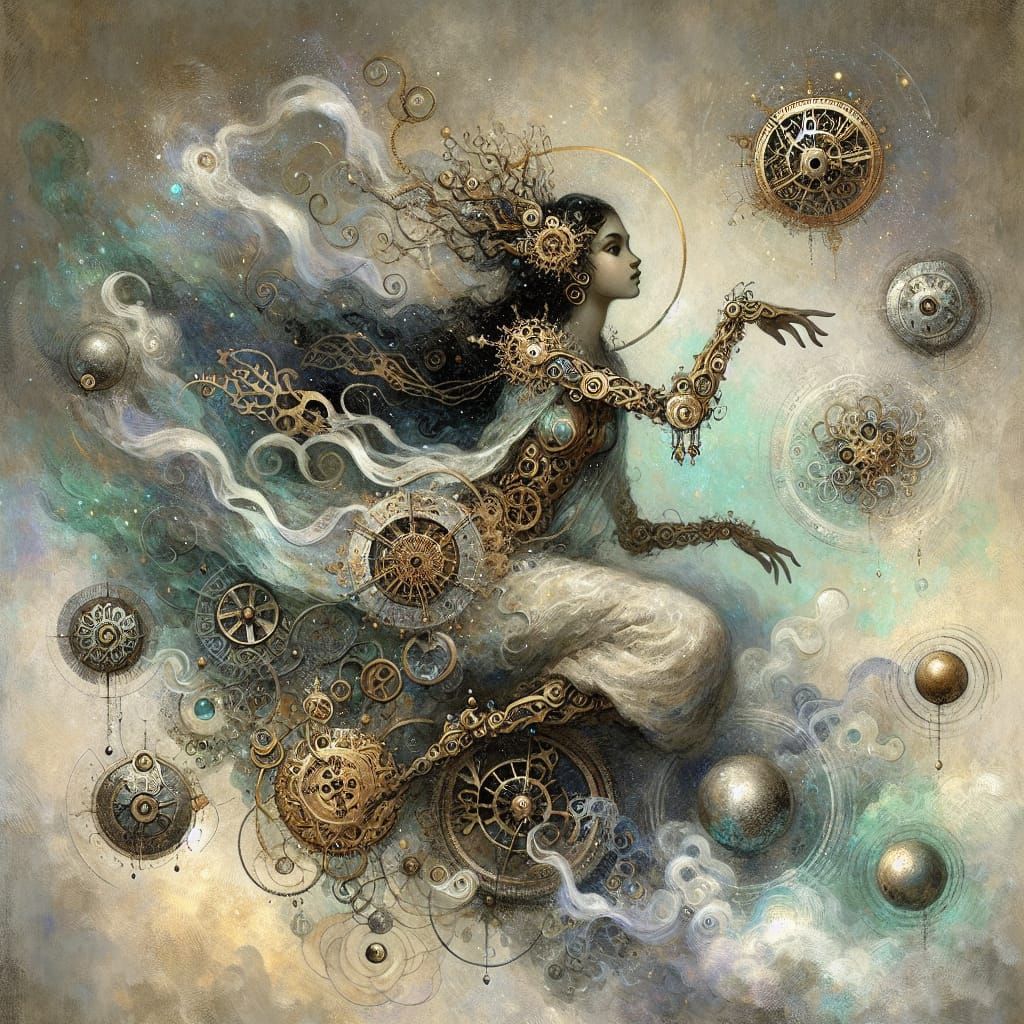 Enchanted Clockwork Siren in Dreamlike Hues