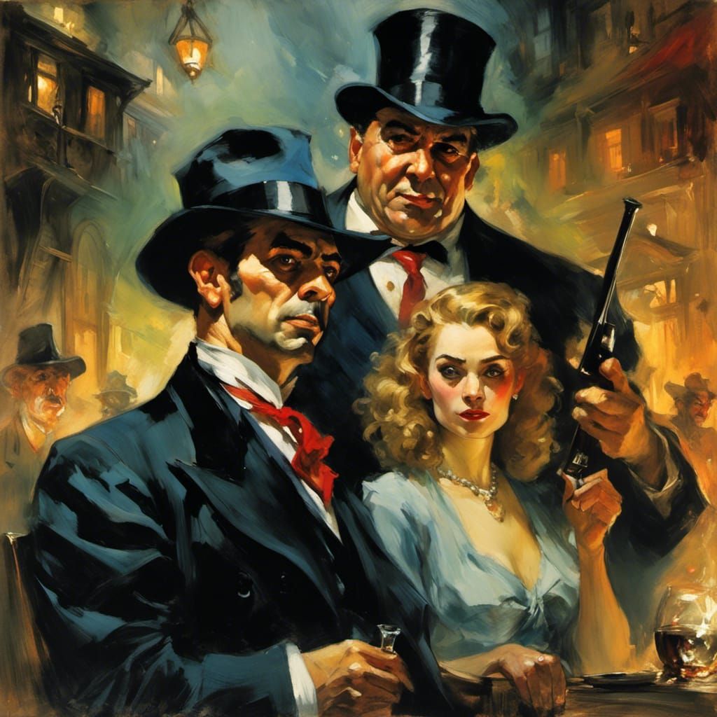 Mob Boss and Moll in Chiaroscuro Comic Style