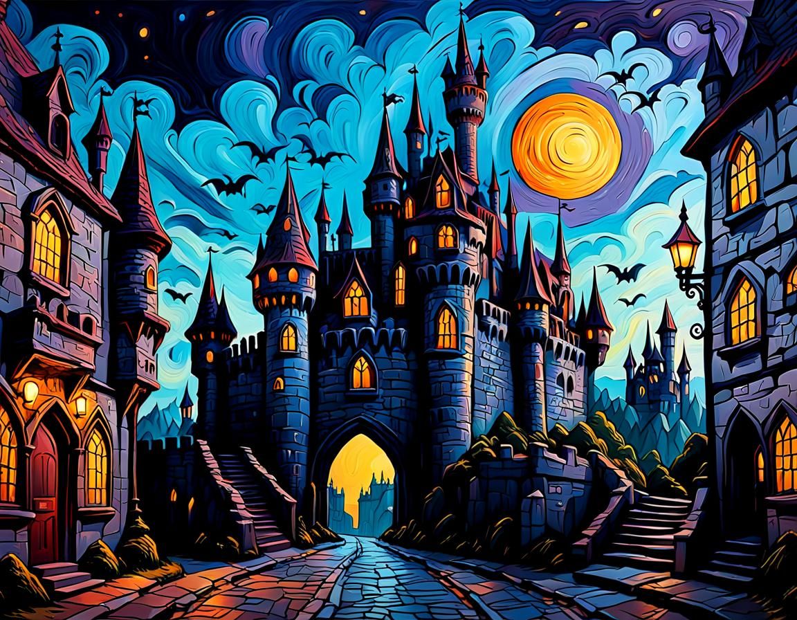 Gothic Castle Sculpture in Impasto Street Art Style