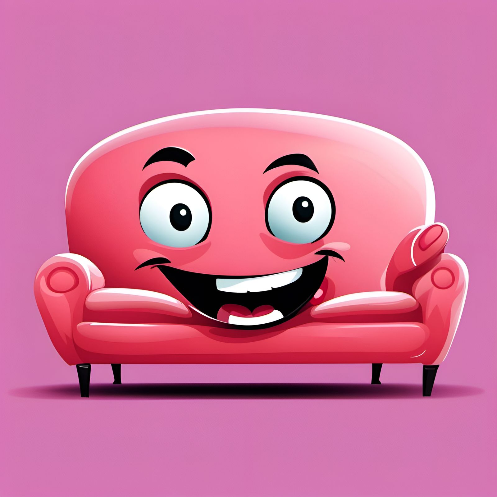 Cartoon Smiling Sofa on Bright Background