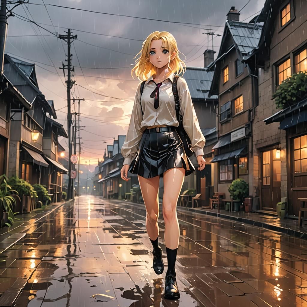 Walking under the rain at sunset !