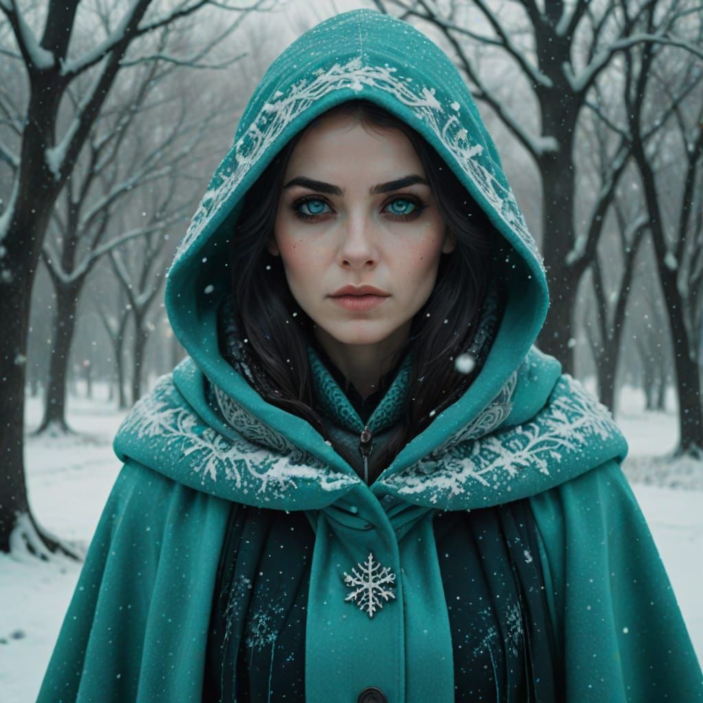 Pagan Woman in Turquoise Cloak: Pop Surrealism